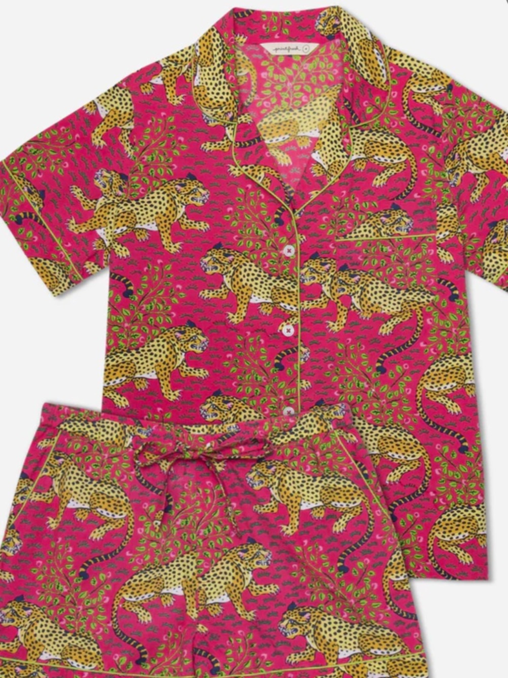 Vibrant Pink Leopard Print Short Pajama Set - Picture 3 of 5